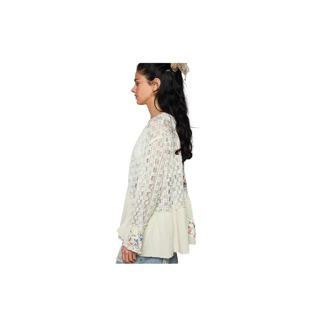 POL - Gauze Floral Ruffle Open Cardigan Small